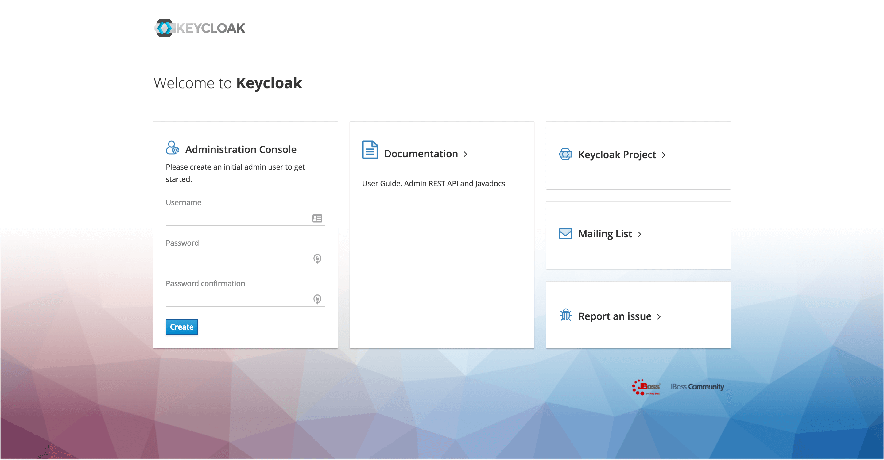 Keycloak form to create admin account