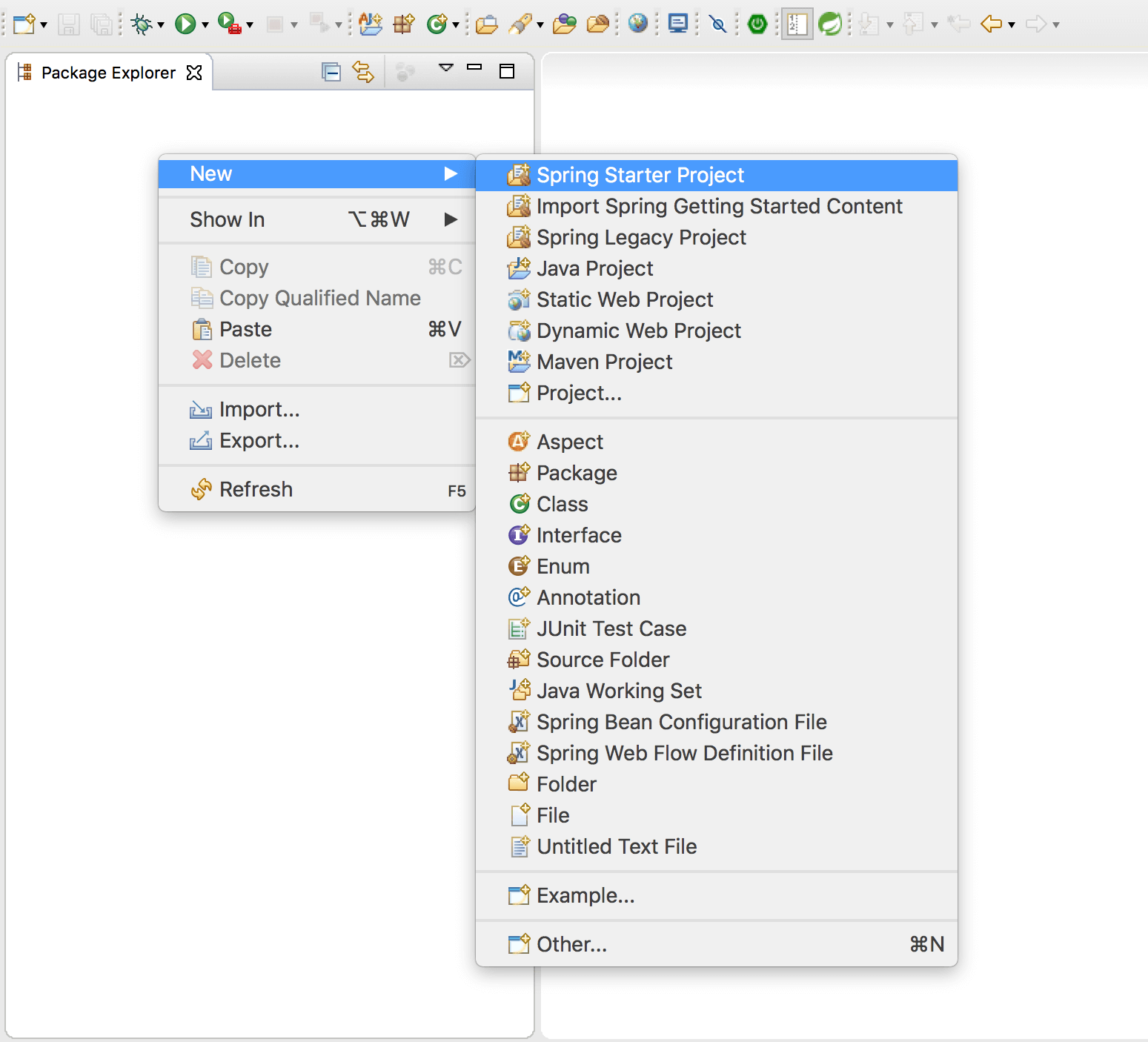 STS command to create a new Spring Starter Project