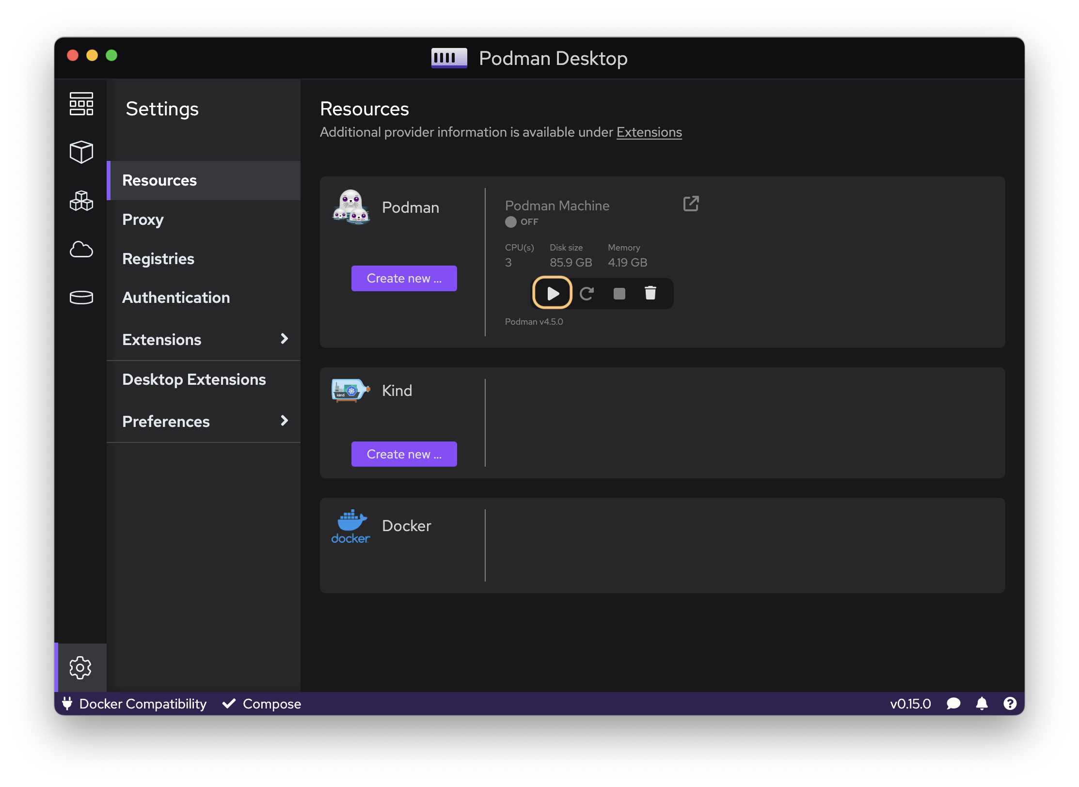 You can start a Podman Machine from Podman Desktop (Settings > Resources).